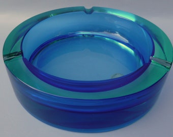 Murano Sommerso Ashtray, Flavio Poli Design for S.V.C.C Murano, Sommerso Glass Bowl,Blue And Green Murano Glass Bowl,Midcentury Murano Glass