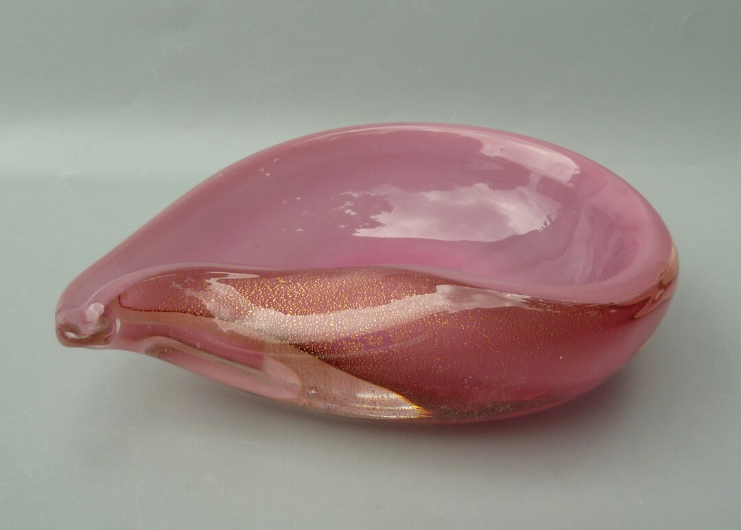Alfredo Barbini Murano Glass Bowl, Pink & Gold Foil Ashtray, Murano