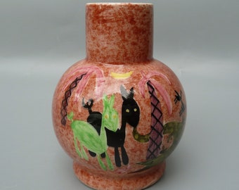 Rare Lenci Ceramic Vase, Lenci Pottery Vase, Mario Sturani Ceramic Vase With Animals, Early 20th Century Italian Pottery,Handpainted Pottery