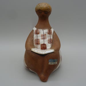Lisa Larson Charlotta ABC Girl Figurine, Midcentury Modern Gustavsberg Sweden ABC-Flickor Chubby Woman Chamotte Stoneware Pottery Sculpture
