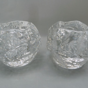 Kosta Boda Snowball Votive Holders Pair,Kosta Boda Candle Holders,Kosta Art Glass,Swedish Art Glass,Ann Warff Kosta Tealight, Swedish Modern