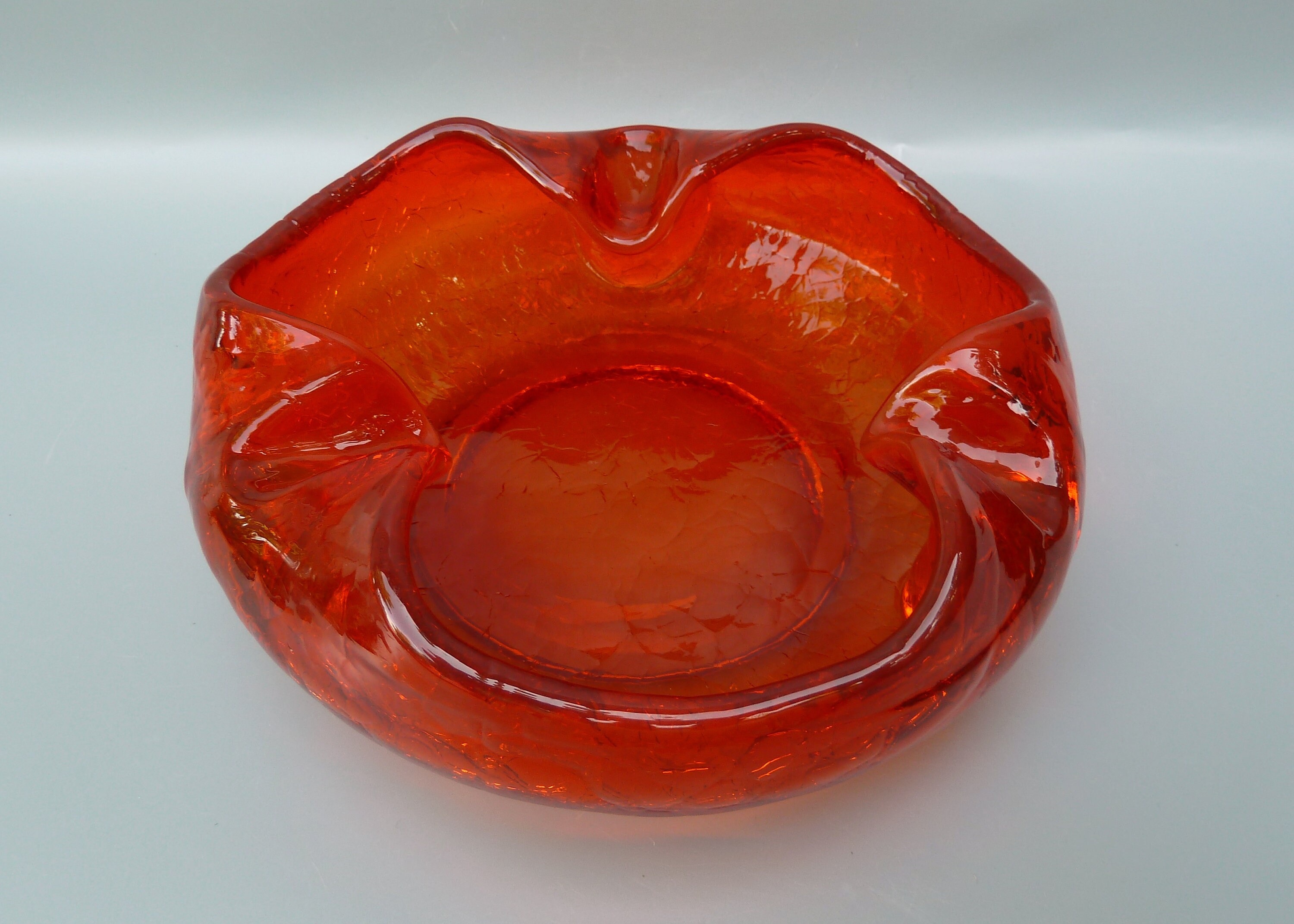 Orange Crackle Glass Ashtray Mid Century Modern Ashtray Etsy