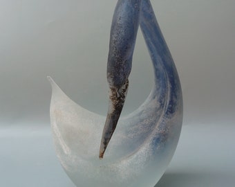 Gino Cenedese Scavo Swan Figurine, Cenedese Murano Coroso Glass Swan, Murano Scavo Glass,Murano Glass Swan Sculpture, Murano Blue Scavo Swan