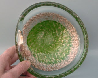 Murano Controlled Bubble Bowl,Murano Biomorphic Stretch Bowl,Murano Aventurine Glass Bowl, Green Murano Glass Bowl,Murano Copper Aventurine