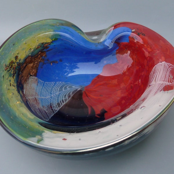 AVEM Murano Oriente Bowl, Oriente Geode Bowl, Midcentury Murano Glass Ashtray, Murano Polychrome Bowl, Murano Pulegoso Glass Ashtray Bowl