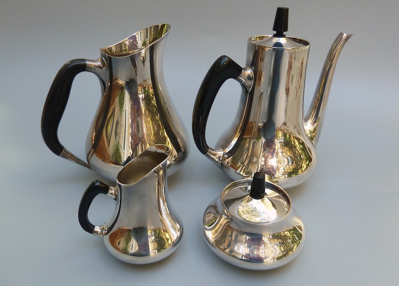 Cohr Denmark Silver Plate Tea Set, Hans Peter Jacobsen Tea Service,Danish Modern Coffee Service, Danish Silver,Mid Century Modern Coffee Set image 1