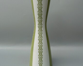 Rosenthal Porcelain Op Art Vase, Rosenthal Hourglass Vase, Green And White Vase Vertical Stripe Vase, Midcentury German Ceramic Column Vase