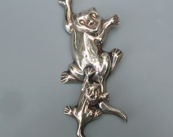 Taxco Sterling Silver Pin, Mexican Silver Pin, Articulated Animal Pin,Silver Hollow Form Broach,Silver Figural Broach,Lion & Cub Pin,For Her