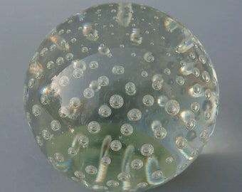 Fratelli Toso Paperweight, Murano Bullicante Paperweight, Clear Murano Glass Controlled Bubbles Paperweight, 1950's Murano Glass Paperweight