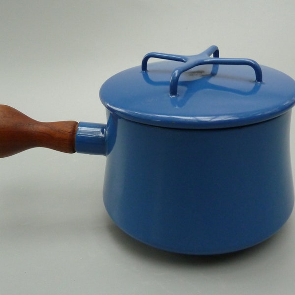 Dansk Blue Sauce Pot, Dansk Covered Pot, Dansk Kobenstyle Blue Enamel Saucepan, Jens Quistgaard Design, Midcentury Modern, Danish Modern Pot