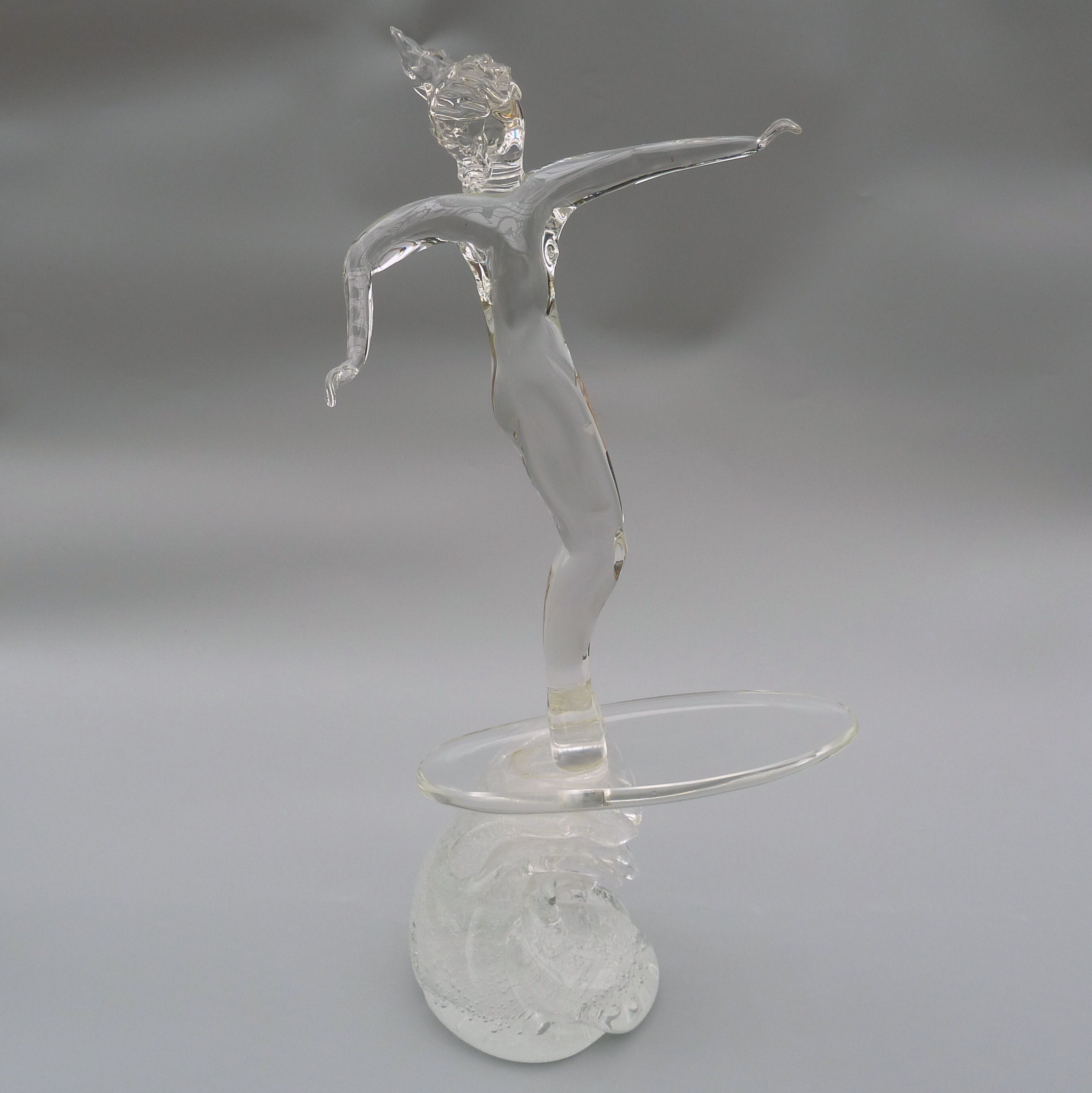 Vintage Renato Anatra Murano Glass Female Surfer Sculpture, Large