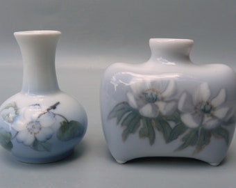Royal Copenhagen Art Nouveau Miniature Vases Pair, Danish Hand Painted Floral Porcelain Vases, Dogwood Vase 863/1258, Magnolia Vase 444/166