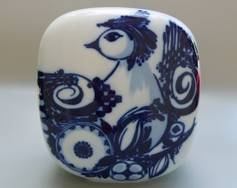 Vintage Bjorn Wiinblad Blue & White Porcelain Pillow Vase, Blauer Vogel, Large MCM Rosenthal Studio Linie Germany Vase, Blue Bird Decor