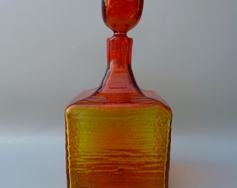 Blenko Glass Decanter 6224L, Blenko Amberina Decanter, Wayne Husted Decanter, Blenko Strata Textured Block Decanter, Midcentury Decanter