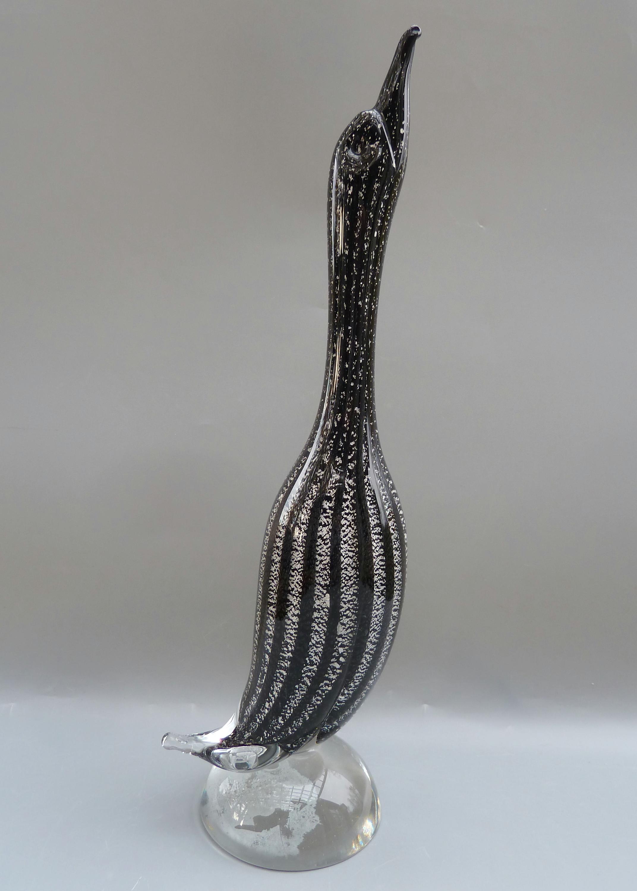 Archimede Seguso Murano Glass Water Bird Sculpture, Black and