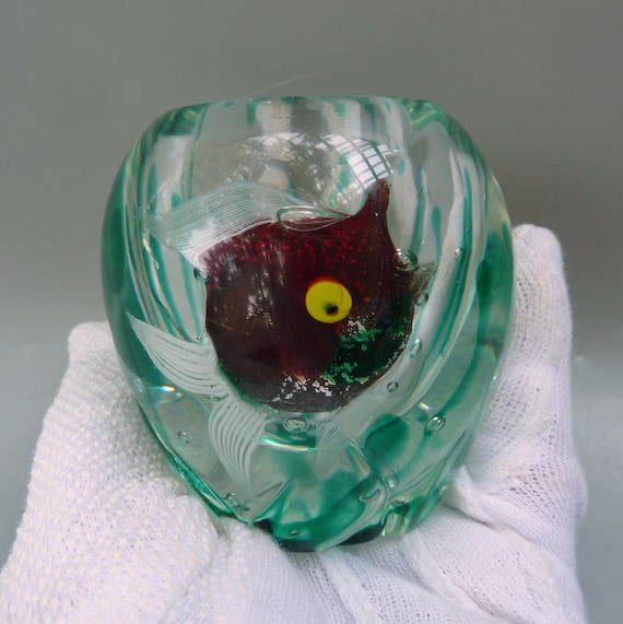 未使用！BARBINI　MURANO　ヴィンテージ　ベネチアンガラス　小物入　緑 Vintage Murano Glass Fish Aquarium Cigarette Holder, MCM Venetian