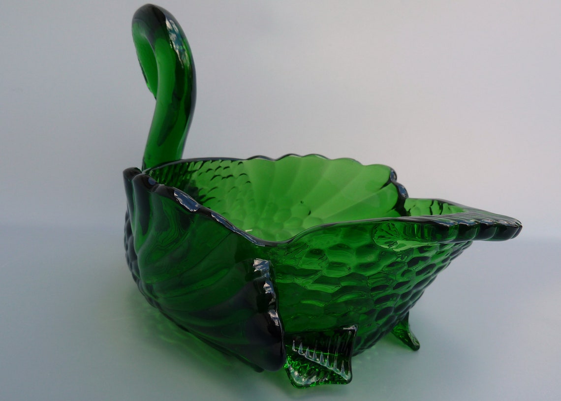 Cambridge Glass Swan Bowl 1043 Emerald Green Glass Swan Etsy