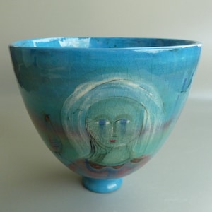 Vintage Polia Pillin Hand Painted Ceramic Bowl, Midcentury Modern California Pottery, American Studio Pottery, Horse/Woman Motif