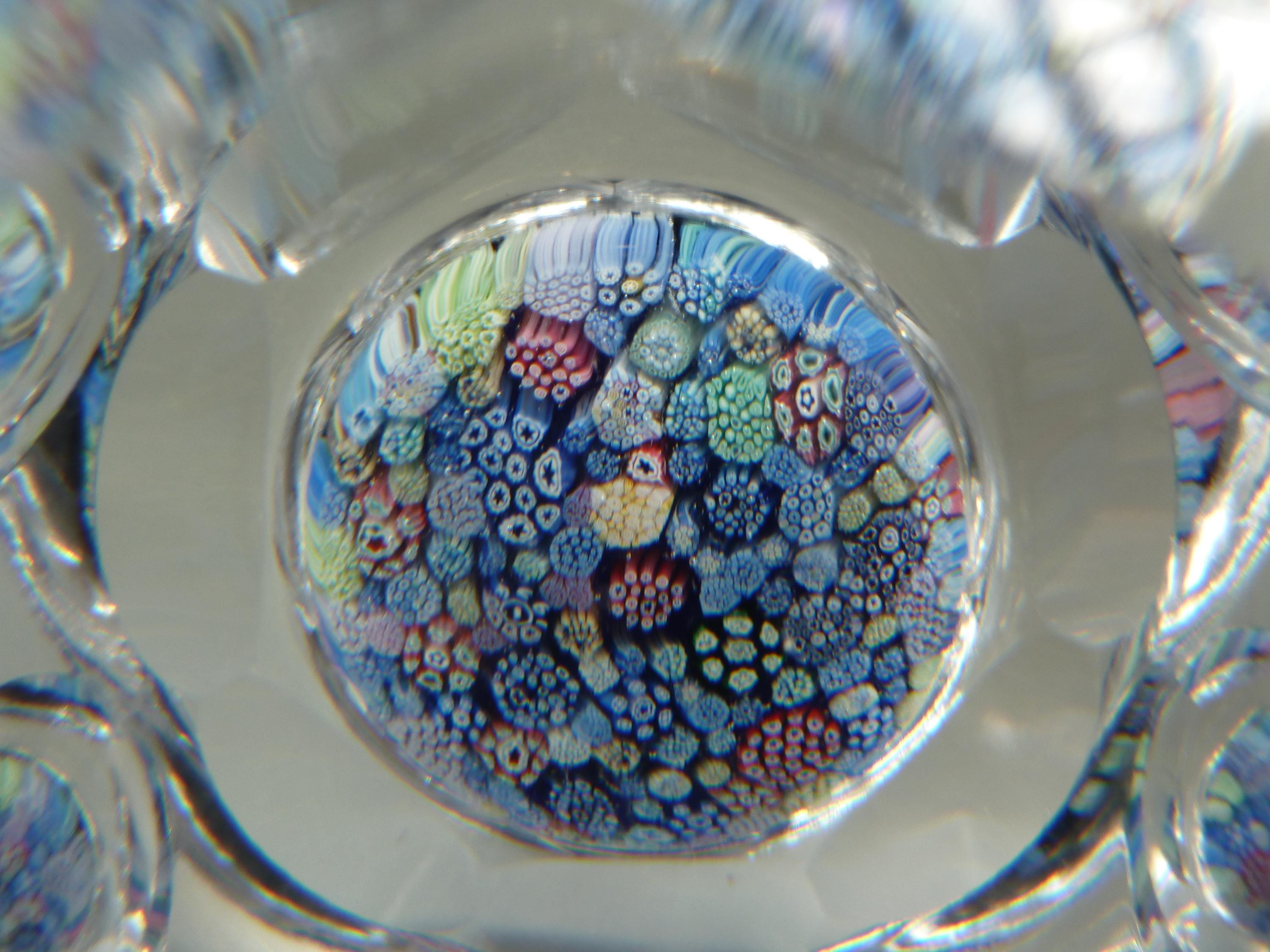 Vintage Whitefriars Close Packed Millefiori Paperweight 1973, Cylinder Shaped Faceted Paperweight, Midcentury English Glass Paperweight