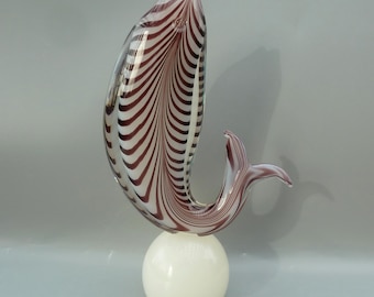 Large Mid Century Alfredo Barbini Murano Glass Double Fish
