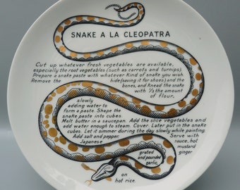 Piero Fornasetti Ceramic Plate,Fornasetti For Fleming Joffe Ltd Animal Cook Plates,Snake A La Cleopatra,Midcentury Italian,Fornasetti Milano