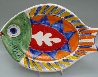 Giovanni DeSimone Fish Platter, DeSimone Pottery Platter, Italian Ceramic Fish, Italian Pottery, Hand Painted Fish Motif, DeSimone Ceramics