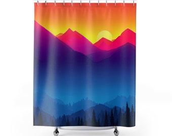 Shower Curtain Sunrise Over Mountains