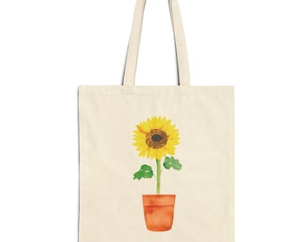 Sunflower Watercolor Tote Bag - Cute Cotton Canvas Bag for School or Uni, Birthday Gift Idea