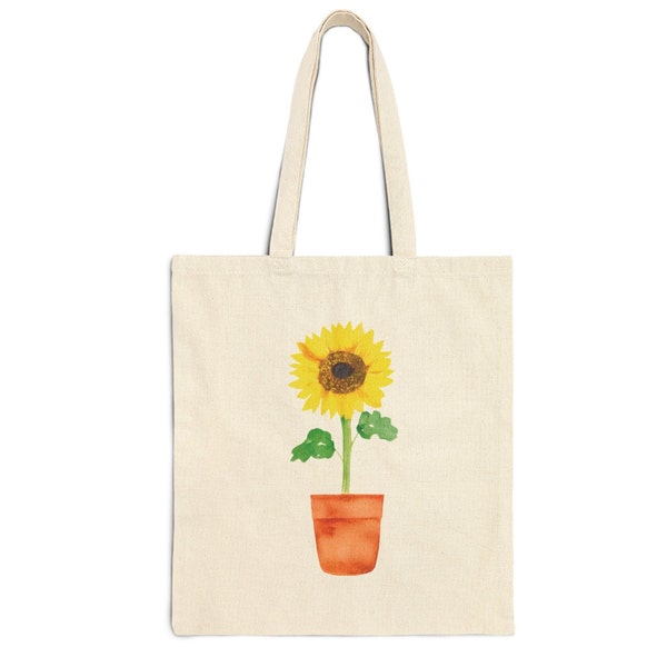 Sunflower Watercolor Tote Bag - Cute Cotton Canvas Bag for School or Uni, Birthday Gift Idea