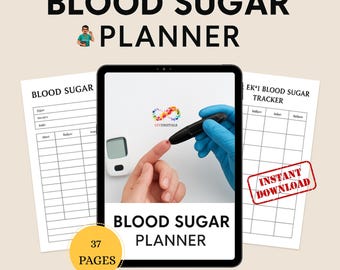 Planificador de glucosa en sangre / Diario de seguimiento de glucosa / Registro diario de glucosa en sangre / PDF imprimible de bienestar