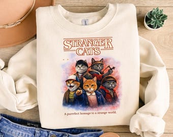 Parodia de gato PNG Diseño de sublimación de gatos extraños / Gráfico divertido de camiseta de ciencia ficción retro / Descarga de meme de amante de los gatos / Descarga digital