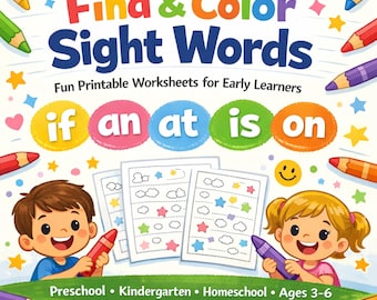 Hojas de trabajo imprimibles para encontrar y colorear palabras frecuentes / Actividades de lectura para preescolar y jardín de infantes / Aprender palabras frecuentes