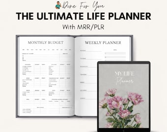 Planificador de vida definitivo (PLR/MRR) / Planificador digital editable de Canva / Diario de bienestar, productividad y establecimiento de objetivos / Plantilla todo en uno