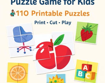 Juego de rompecabezas para niños / 110 rompecabezas imprimibles / Juegos de aprendizaje preescolar / Actividad de juego para imprimir y cortar / PDF para el aula de educación en casa
