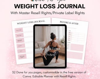 Weight Loss Planner PLR | Fitness Diet Tracker | Workout Meal & Calorie Journal Canva PDF