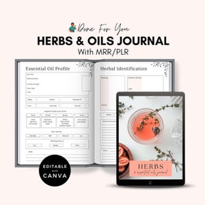 Diario de hierbas y aceites esenciales PLR MRR / Planificador de jardín de hierbas / Cuaderno de aromaterapia / Canva editable