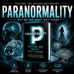 Puede incluir: Un libro negro titulado Paranormality: Why We See What Isn't There, A Journey Into The Mysteries Of The Mind And The Unknown. La portada presenta una gran letra P blanca, rodeada de imágenes de un cerebro, una bola de cristal y un fantasma.