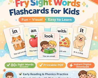 Fry Sight Words Flashcards Printable PDF | Learn to Read Cards for Kids | Preschool Kindergarten ESL Homeschool