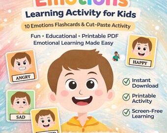 Actividad de aprendizaje sobre emociones para niños / Tarjetas imprimibles sobre sentimientos / Aprendizaje socioemocional preescolar / PDF para recortar y pegar