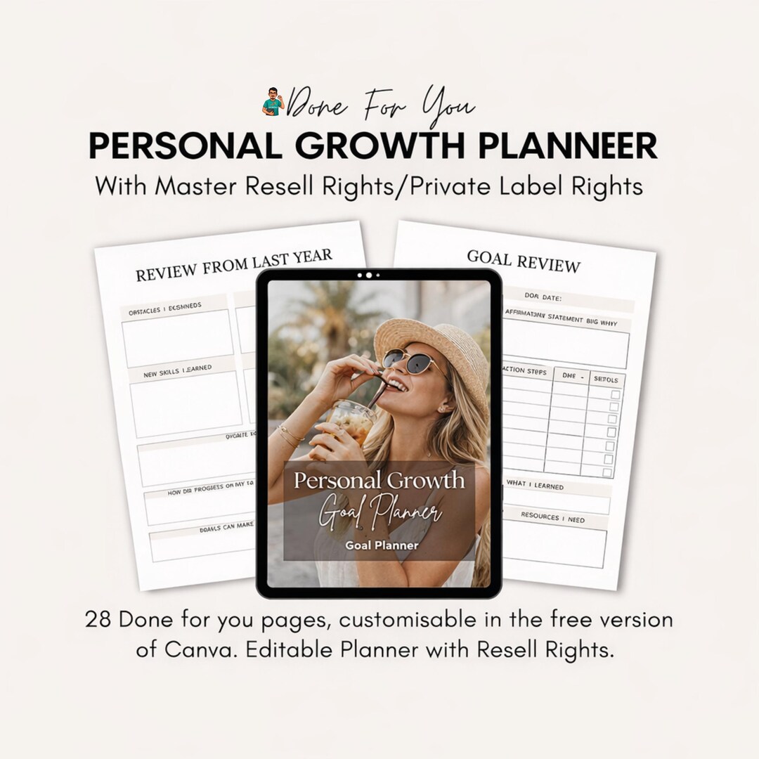 Personal Growth Goal Planner PLR MRR | Canva Editable Goal Setting ...