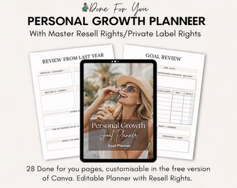 Planificador de metas de crecimiento personal (PLR/MRR) / Diario de establecimiento de metas editable en Canva / Planificador de mentalidad y éxito / Descarga digital