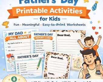 Actividades imprimibles para el Día del Padre para niños / Hojas de trabajo "Todo sobre mi papá" / Regalos divertidos para el Día del Padre imprimibles