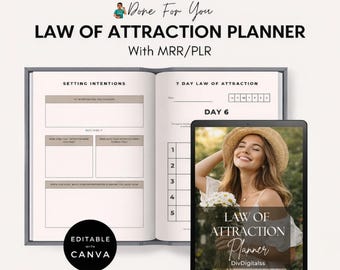 Planificador de la Ley de Atracción PLR MRR / Plantilla Canva para el Diario de Manifestación / Planificador de Mentalidad y Abundancia / Descarga digital editable