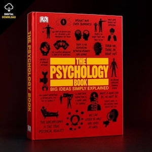 May include: A red hardcover book titled The Psychology Book: Big Ideas Simply Explained. The cover features black graphic illustrations and text including phrases like Insight May Cause Blindness and The Unconscious Is The True Psychical Reality.