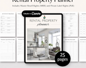 Planificador de propiedades de alquiler PLR MRR / Organizador de propietarios y seguimiento de ingresos y gastos / Planificador de bienes raíces imprimible / Descarga digital