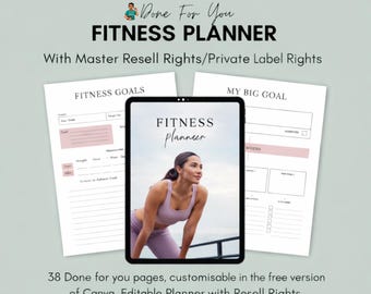 Planificador de fitness PLR MRR / Seguimiento de comidas y pérdida de peso / Planificador de bienestar editable de Canva