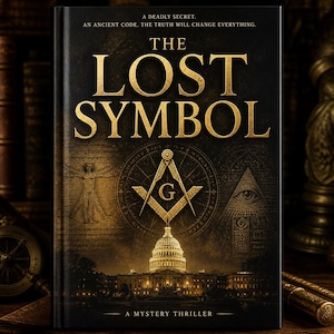 May include: A hardcover book titled "The Lost Symbol" with a black cover and gold lettering. The cover features Masonic symbols, the U.S. Capitol building, and the text "A Mystery Thriller."