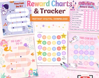 Tablas de recompensas imprimibles para niños / Tabla de comportamiento preescolar para niños pequeños / Registro de rutinas de tareas y entrenamiento para ir al baño / Descarga digital