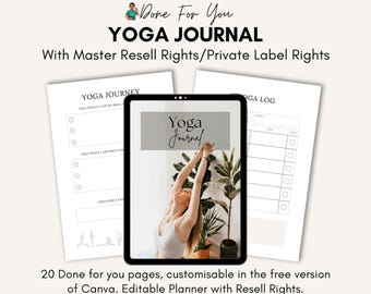 Yoga Journal PLR | Canva Editable Mindfulness & Fitness Planner | MRR Digital Download