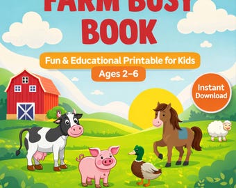 Libro imprimible de actividades de la granja para niños pequeños / Actividades de aprendizaje preescolar / Animales de granja: alfabeto, números y formas